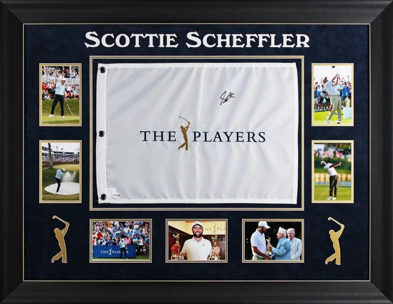 Scottie Scheffler Signed & Framed Player's Championship Pin Flag JSA #CN05906: Player: Scottie Scheffler,Sport: Golf-PGA,Product: Flag,Original/Reprint: Original,Autograph Authentication: JSA,PRODUCT_COA: JSA,PRODUCT_SIGNED_BY_NAME: Scottie Scheffler,Country of Origin: United
