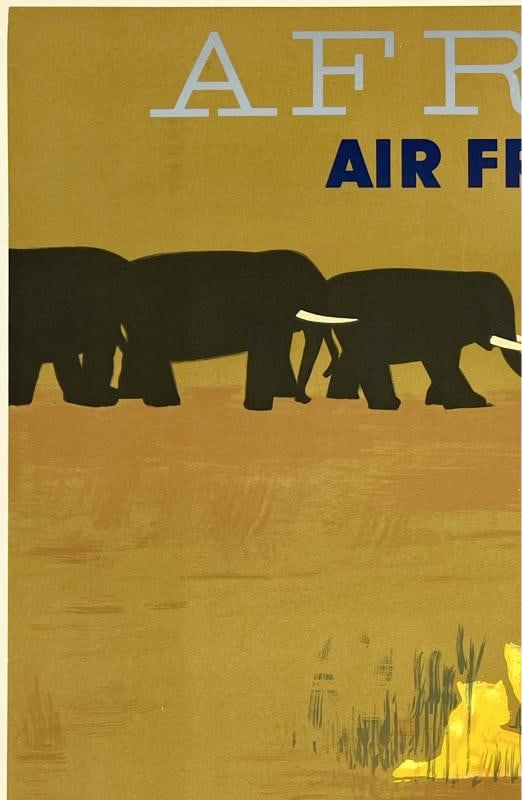 Original Vintage Poster AFRICA AIR FRANCE Airline Travel Tourism MCM LINEN - 2