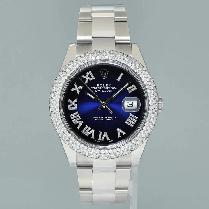DIAMOND BEZEL Rolex DateJust 41 Steel 126300 Blue Roman Dial Oyster Watch Box - 2
