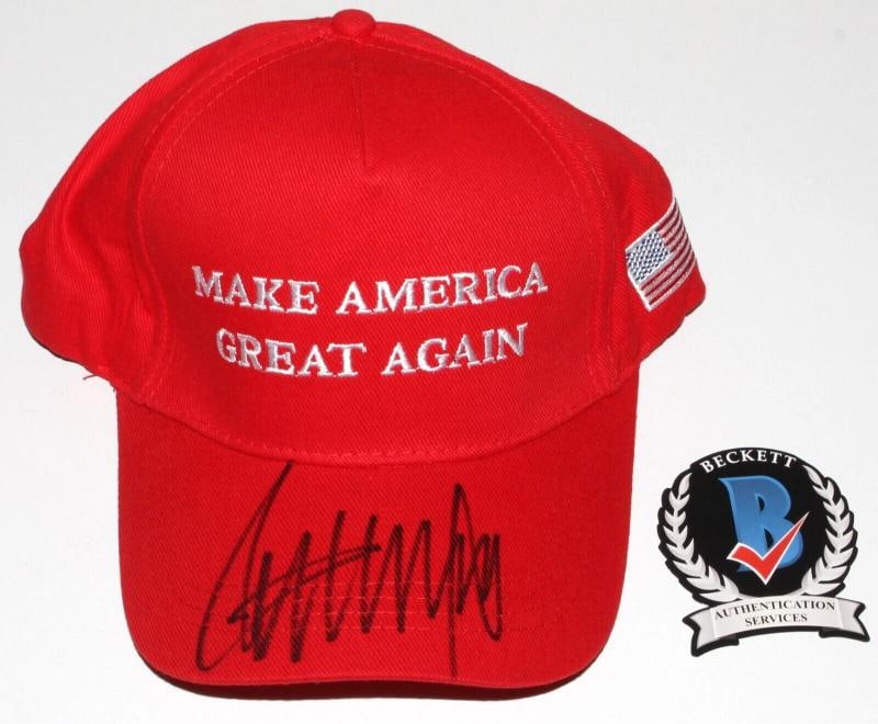 PRESIDENT DONALD J. TRUMP SIGNED MAKE AMERICA GREAT AGAIN MAGA HAT BECKETT COA - 3