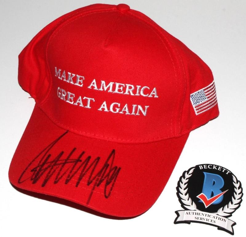 PRESIDENT DONALD J. TRUMP SIGNED MAKE AMERICA GREAT AGAIN MAGA HAT BECKETT COA - 4