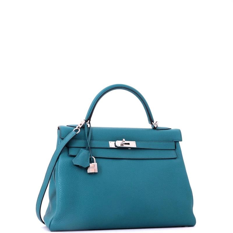 Hermes Kelly Handbag Blue Togo with Palladium Hardware 32 - 2