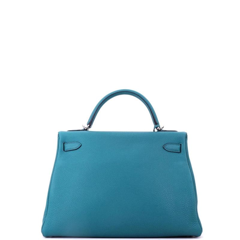 Hermes Kelly Handbag Blue Togo with Palladium Hardware 32 - 3