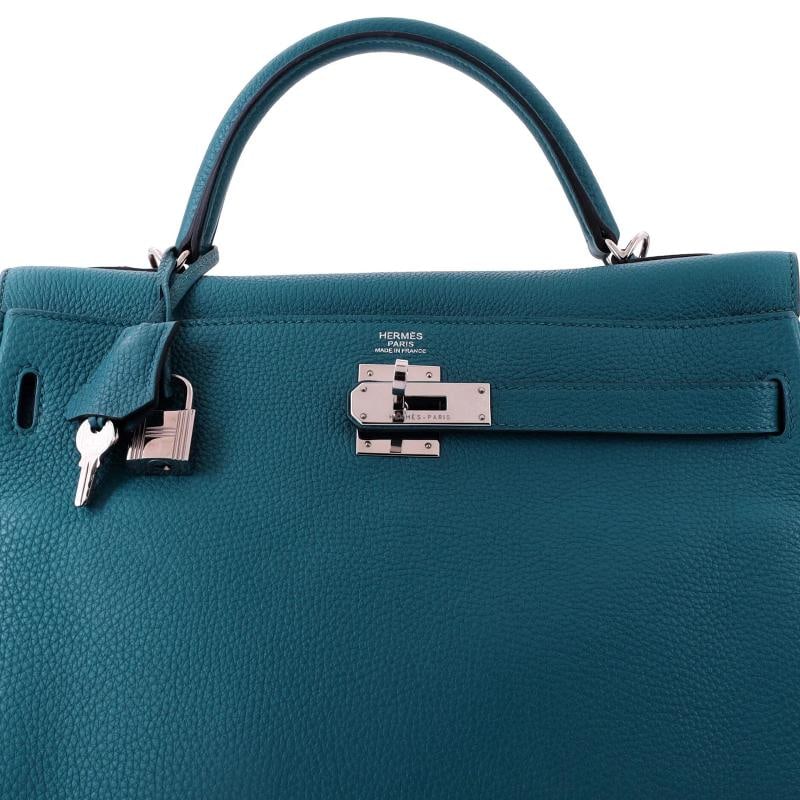 Hermes Kelly Handbag Blue Togo with Palladium Hardware 32 - 5