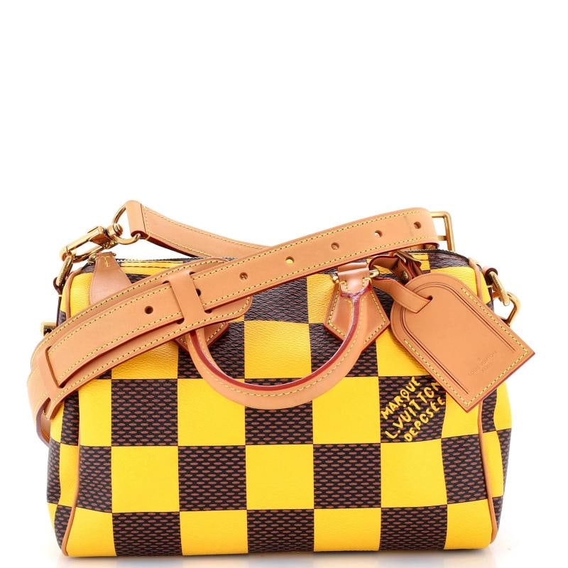 Louis Vuitton Speedy Bandouliere Bag Damier Pop 25: Condition: Pre-owned - Excellent,Brand: Louis Vuitton,Exterior Material: Canvas Coated,Style: Top Handle,Exterior Color: Yellow,Department: Women,Size: 25,Accessories: Dust Bag, Luggage Tag, With