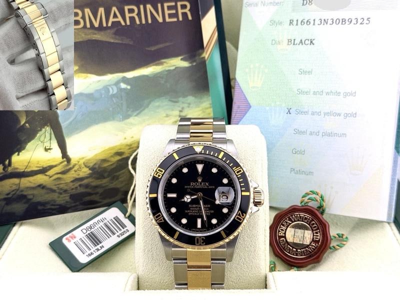 2007 Rolex Submariner Date 16613 Black 40mm 18k Gold Steel Box Papers: Condition: Pre-owned - Excellent,Bezel Color: Black,Year Manufactured: 2000-2009,Band/Strap: Rolex Oyster,Case Color: Silver,Department: Men,Watch Shape: Round,Style: Casual, Classic, Dress/Formal,
