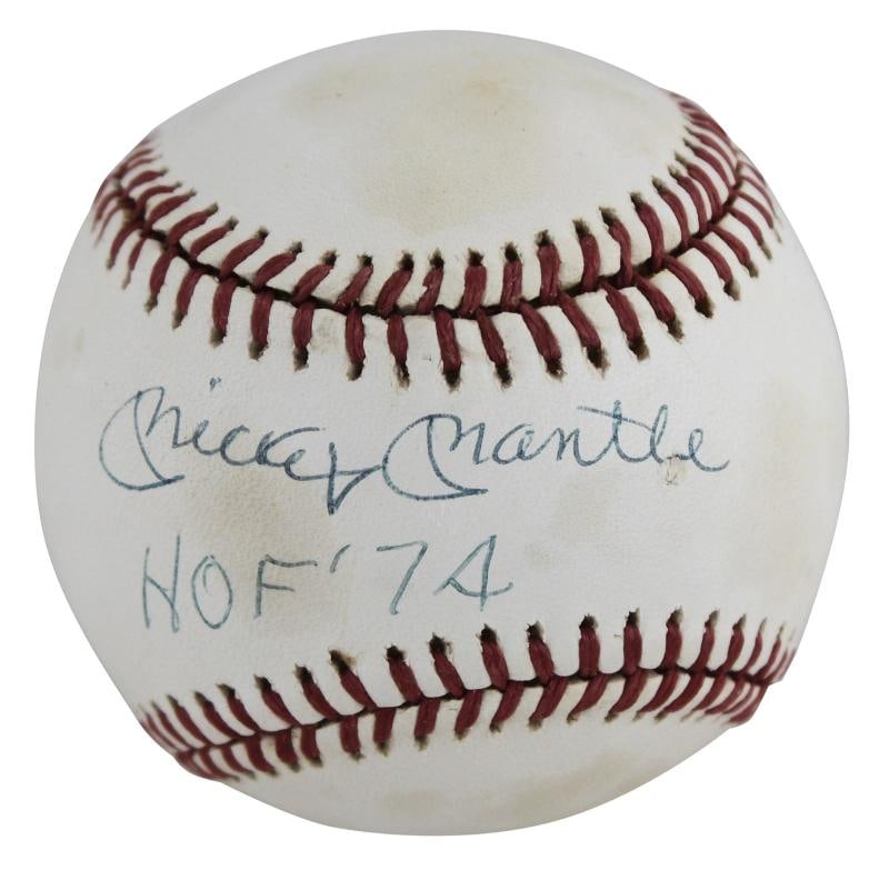Yankees Mickey Mantle "HOF 74" Signed OAL Baseball Graded 7.5! PSA & JSA LOAs - 2