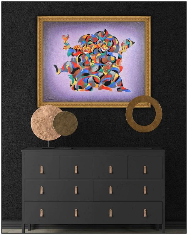 Anatole Krasnyansky Large Original Color Serigraph Dancing Masks Signed Framed - 2