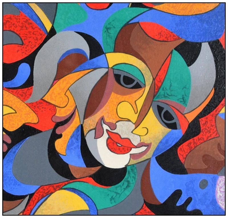 Anatole Krasnyansky Large Original Color Serigraph Dancing Masks Signed Framed - 3
