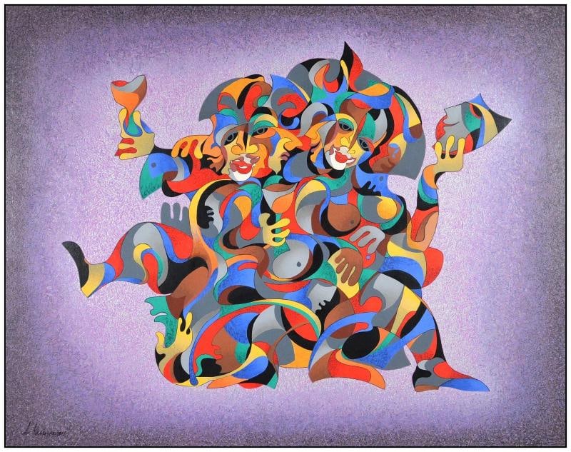 Anatole Krasnyansky Large Original Color Serigraph Dancing Masks Signed Framed - 4