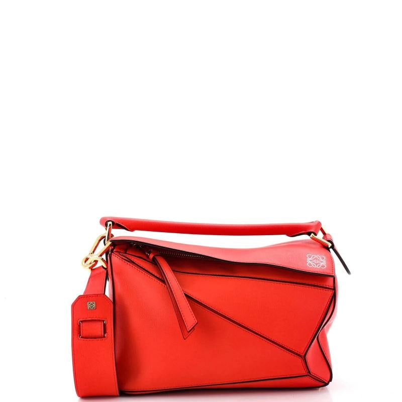 Loewe Puzzle Bag Leather Small: Condition: Pre-owned - Good,Brand: Loewe,Exterior Material: Leather,Style: Satchels,Exterior Color: Red,Department: Women,Size: Small,Accessories: With Strap