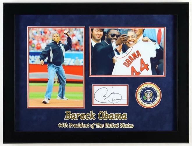BARRACK OBAM SIGNED CUT FRAMED DISPLAY MLB BASEBALL FIRST PITCH PRESIDENT (1 of 4)