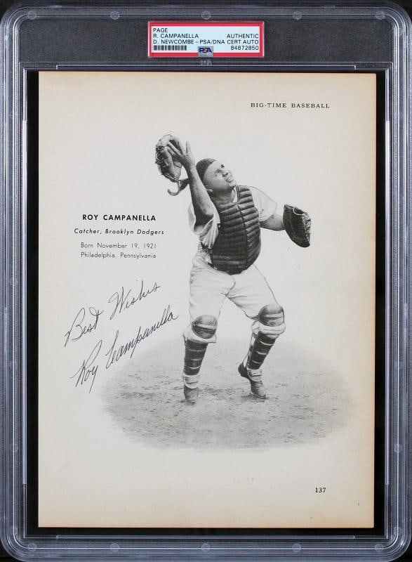 Dodgers Roy Campanella & Don Newcome Signed 8x10.75 Book Page PSA/DNA Slabbed - 2