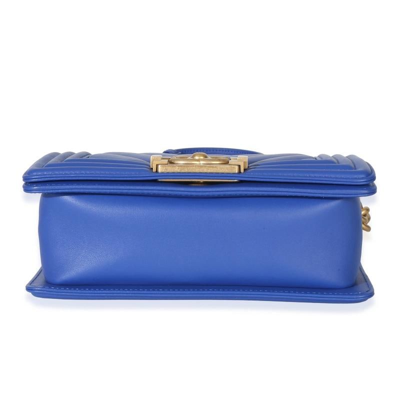 Chanel Blue Lambskin Chevron Quilted Small Boy Bag - 10