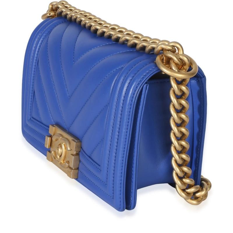 Chanel Blue Lambskin Chevron Quilted Small Boy Bag - 4