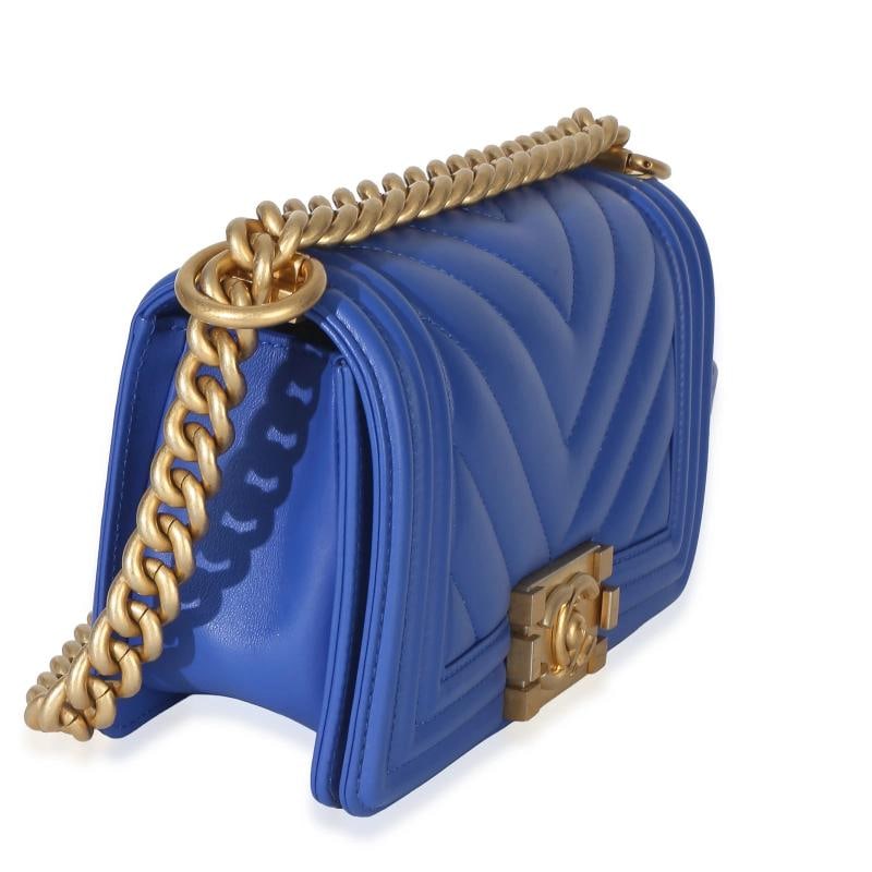 Chanel Blue Lambskin Chevron Quilted Small Boy Bag - 5