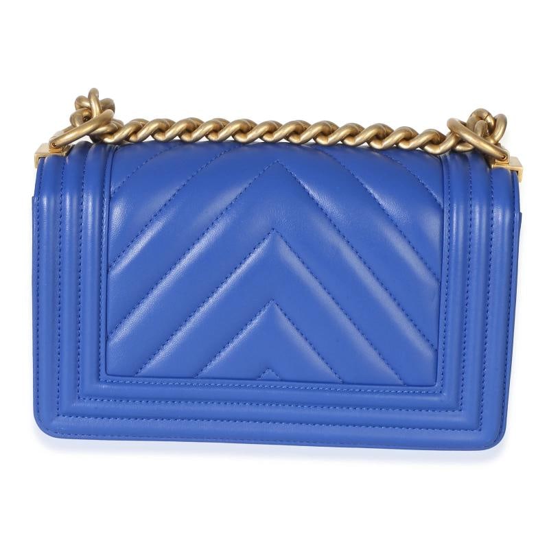 Chanel Blue Lambskin Chevron Quilted Small Boy Bag - 6
