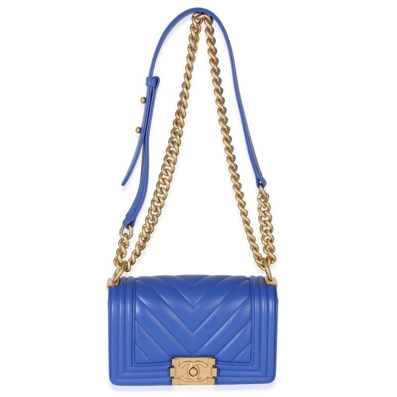 Chanel Blue Lambskin Chevron Quilted Small Boy Bag - 7