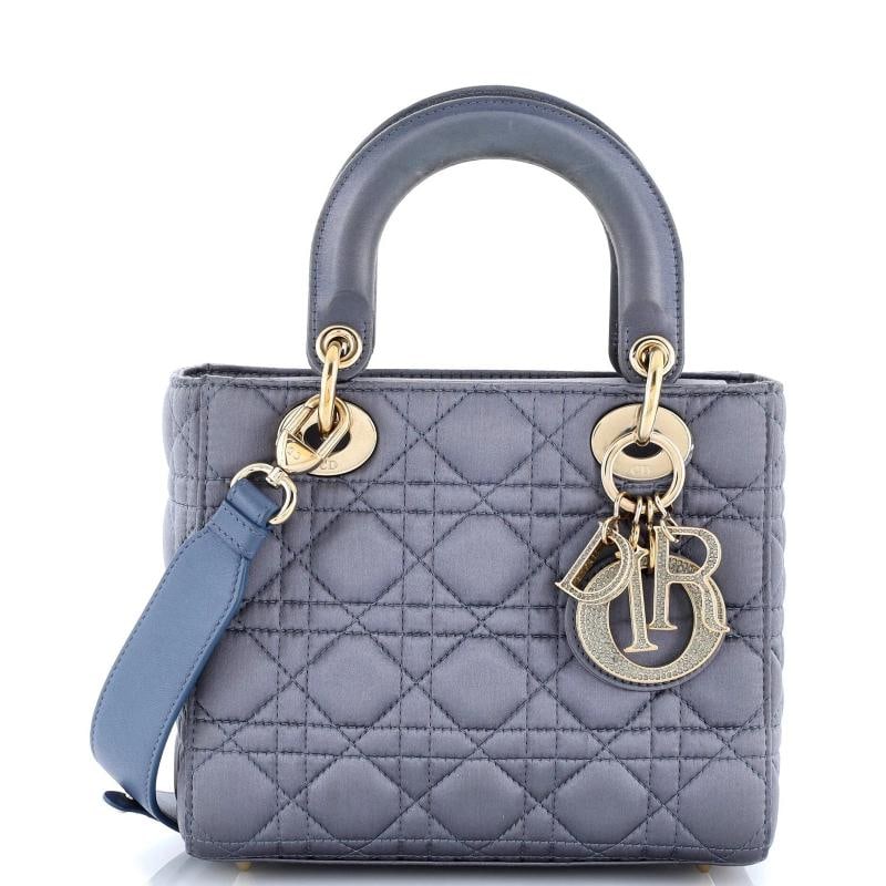 Christian Dior My ABCDior Lady Dior Bag Cannage Quilt Satin with Crystal Charms: Condition: Pre-owned - Good,Brand: Christian Dior,Exterior Material: Satin,Style: Cross Body Bags,Exterior Color: Blue,Department: Women,Size: Unknown,Accessories: With Strap