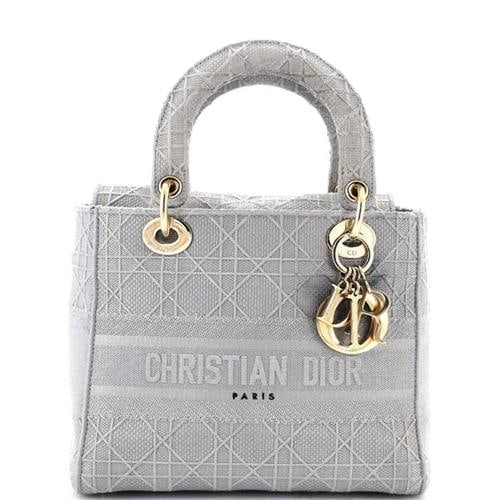 Christian Dior Lady D-Lite Bag Cannage Embroidered Canvas Medium: Condition: Pre-owned - Good,Brand: Christian Dior,Exterior Material: Canvas Plain,Style: Top Handle,Exterior Color: Gray,Department: Women,Size: Medium