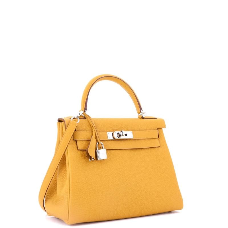 Hermes Kelly Handbag Yellow Togo with Palladium Hardware 28 - 3