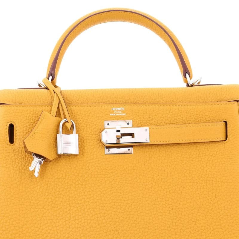 Hermes Kelly Handbag Yellow Togo with Palladium Hardware 28 - 7