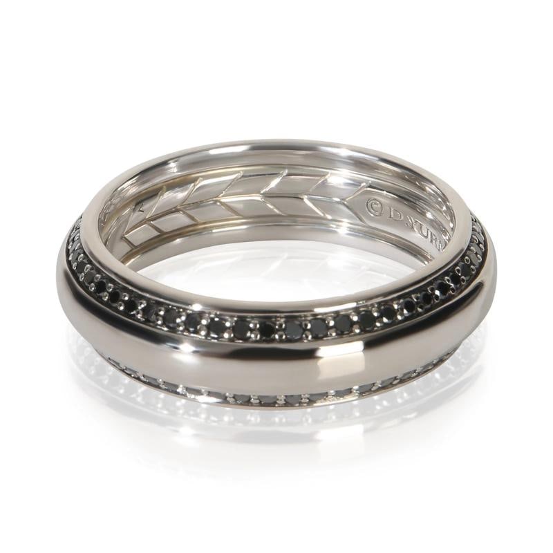 David Yurman White Gold Diamond Beveled Edge Band - 2
