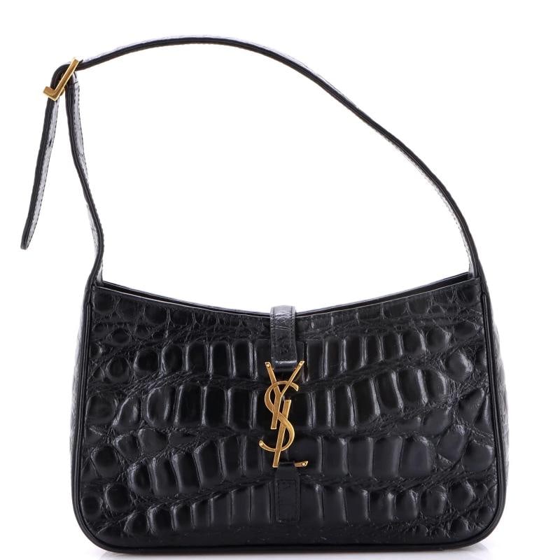 Saint Laurent Le 5 a 7 Hobo Crocodile Embossed Leather Small: Measurements: Handle Drop 8-9", Height 6", Width 9.5", Depth 2.5" . Condition: Pre-owned - Good,Brand: Saint Laurent,Exterior Material: Leather,Style: Hobos,Exterior Color: Black,Department: