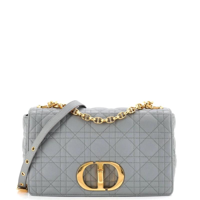 Christian Dior Caro Bag Cannage Quilt Calfskin New Medium: Measurements: Height 6", Width 10", Depth 3" . Condition: Pre-owned - Excellent,Brand: Christian Dior,Exterior Material: Leather,Style: Shoulder Bags,Exterior Color: Gray,Department: Women,Size: New M