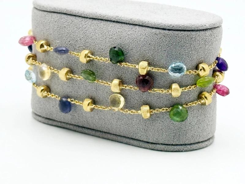 Marco Bicego Paradise Multi-Gemstone Triple Strand Bracelet 18k Yellow Gold 7 in - 4