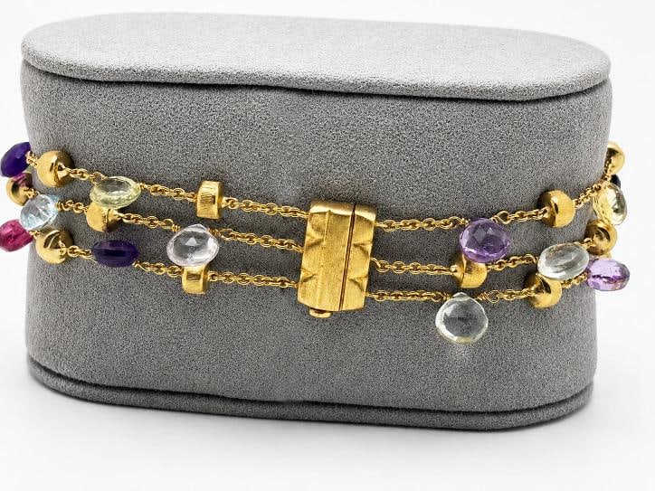 Marco Bicego Paradise Multi-Gemstone Triple Strand Bracelet 18k Yellow Gold 7 in - 5