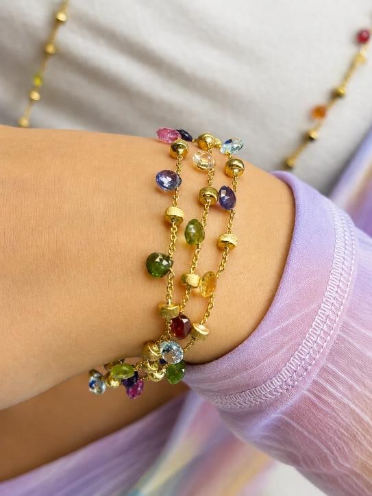 Marco Bicego Paradise Multi-Gemstone Triple Strand Bracelet 18k Yellow Gold 7 in - 8