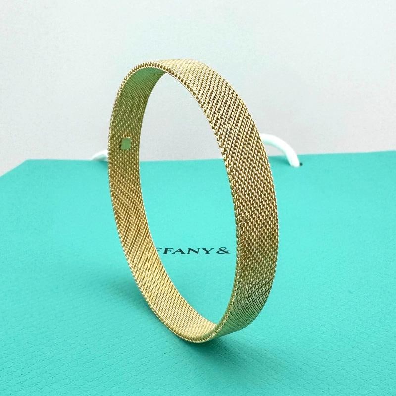 Tiffany & Co Somerset Mesh 18k Yellow Gold Bangle - 9