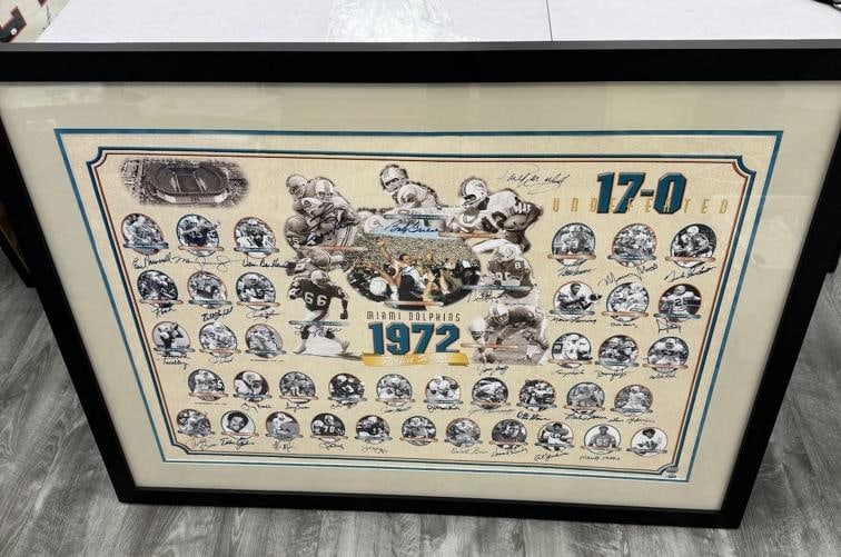 1972 Miami Dolphins Super Bowl Champs Team Signed Lithograph Photo JSA COA - 2