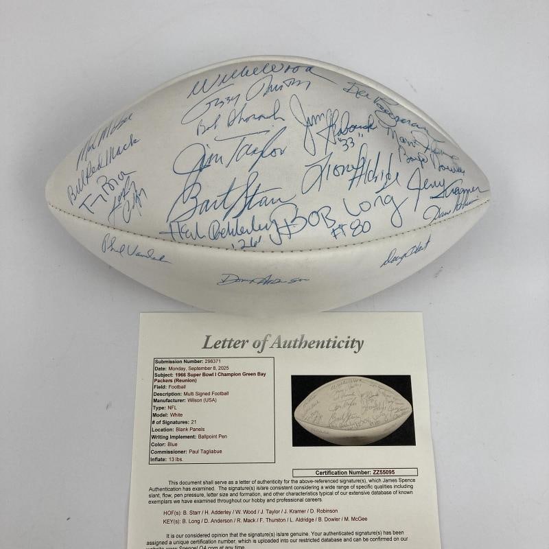 1966 Green Bay Packers Super Bowl 1 Champs Team Signed Football JSA COA (1 of 10)