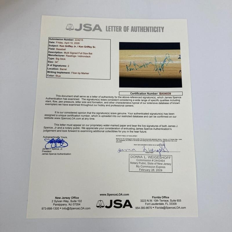 Ken Griffey Jr. & Ken Griffey Sr. Signed Rawlings Baseball Bat JSA COA - 2