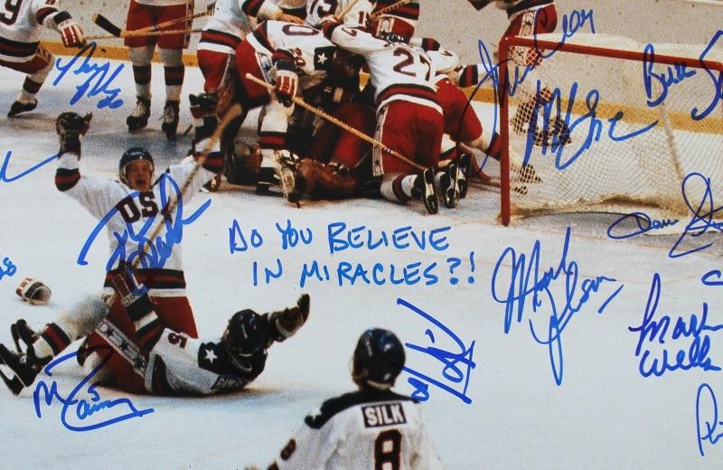 1980 USA Hockey 19 Sigs Craig, Eruzione, Broten Signed 16x20 Photo BAS Witnessed - 2