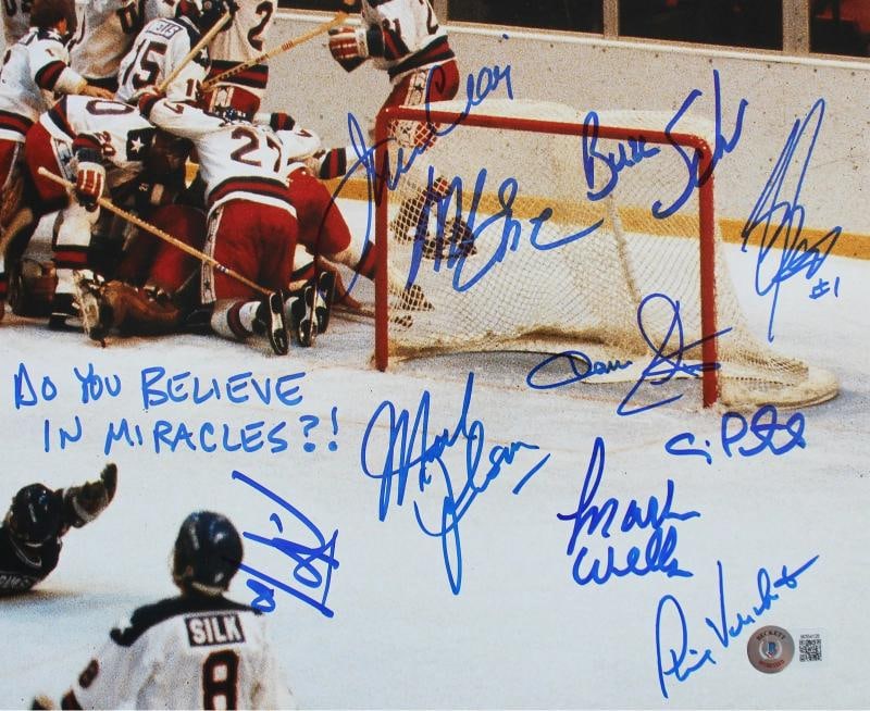 1980 USA Hockey 19 Sigs Craig, Eruzione, Broten Signed 16x20 Photo BAS Witnessed - 4