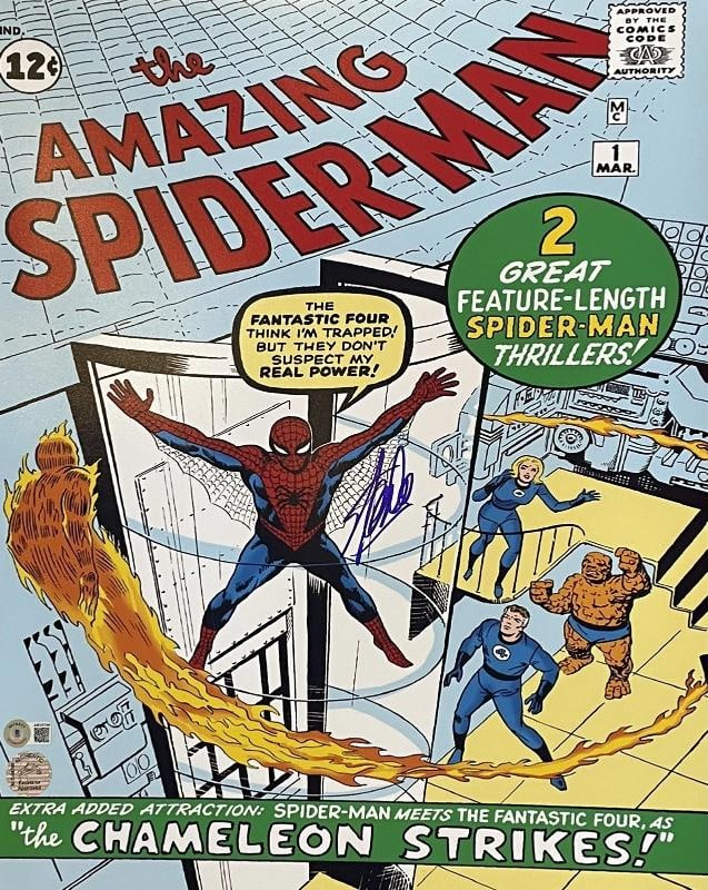 Stan Lee Signed Amazing Spider-Man 16x20 Photo Beckett LOA Marvel Auto: Signed by: Stan Lee,Movie: Spiderman,Industry: Movies,Original/Reproduction: Original,Autograph Authentication: Beckett,Country of Origin: United States,Signed: Yes,Object Type: Photograph