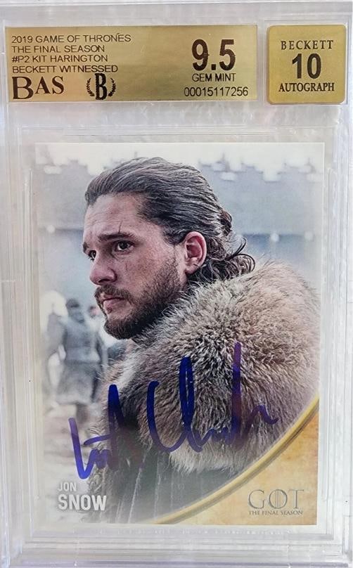 2019 Kit Harington Signed Game of Thrones Card #P2 Beckett 9.5 Auto 10: Industry: Television,Signed by: Kit Harington,Signed: Yes,Autograph Authentication: Beckett,Object Type: Trading Card,Original/Reproduction: Original,Show: Game of Thrones,Country of Origin: United