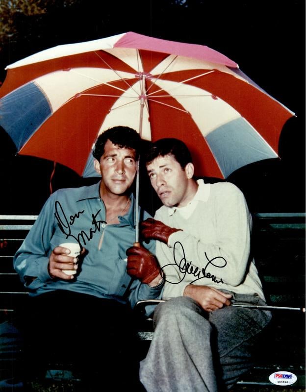 Dean Martin and Jerry Lewis Dual Signed 11x14 Photo Auto Umbrella PSA DNA LOA: Original/Reproduction: Original,Object Type: Photo,Signed by: Dean Martin,Autograph Authentication: Professional Sports (PSA/DNA),Industry: Television,Show: Martin and Lewis,Country of Origin: United