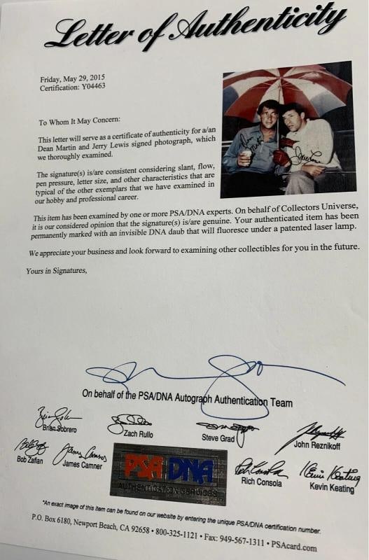 Dean Martin and Jerry Lewis Dual Signed 11x14 Photo Auto Umbrella PSA DNA LOA - 2