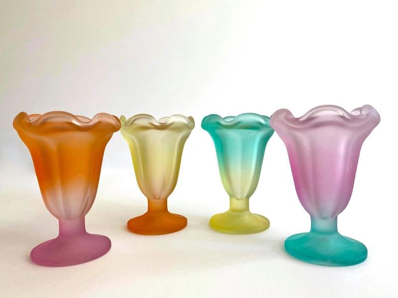 MID CENTURY MODERN FROSTED GLASS PASTEL PARFAIT TULIP DESSERT CUPS - SET OF 4 (1 of 12)