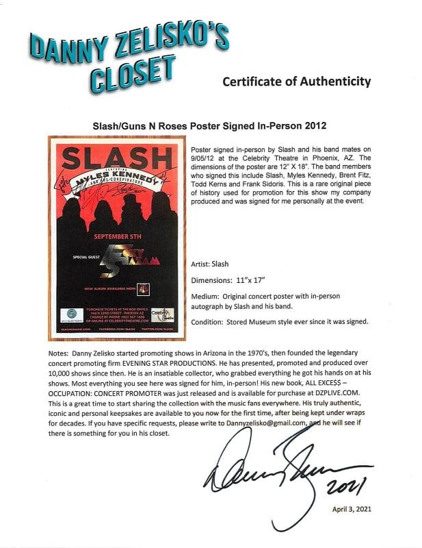 (5) Slash, Kennedy, Kerns, Fitz & Sidoras Signed 11x17 2012 Concert Poster BAS - 4