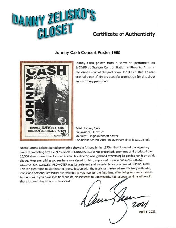 Johnny Cash Vintage January 8, 1995 11x17 Concert Poster Unsigned - 2