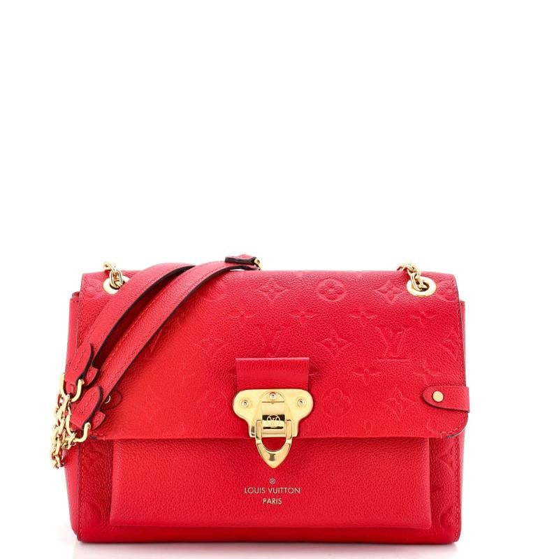 Louis Vuitton Vavin Handbag Monogram Empreinte Leather PM: Measurements: Height 7", Width 10", Depth 3", Strap Drop 23" . Condition: Pre-owned - Good,Brand: Louis Vuitton,Exterior Material: Leather,Style: Cross Body Bags,Exterior Color: Red,Department: