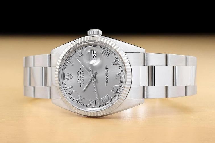 ROLEX MENS DATEJUST 16014 GRAY ROMAN DIAL 18K WHITE GOLD STAINLESS STEEL WATCH - 2