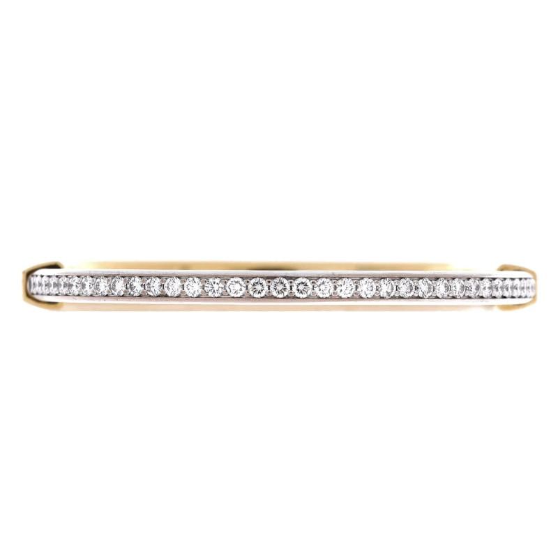 Tiffany & Co. Lock Bangle Bracelet 18K Yellow Gold and 18K White Gold with Half: Measurements: Circumference: 7.50 ", Width: 6.10 mm Condition: Pre-owned - Good,Brand: Tiffany & Co.,Main Stone: Diamond,Metal: 18K White Gold,Metal Purity: 18K,Style: Bangle,Type: Bracelet,Color: