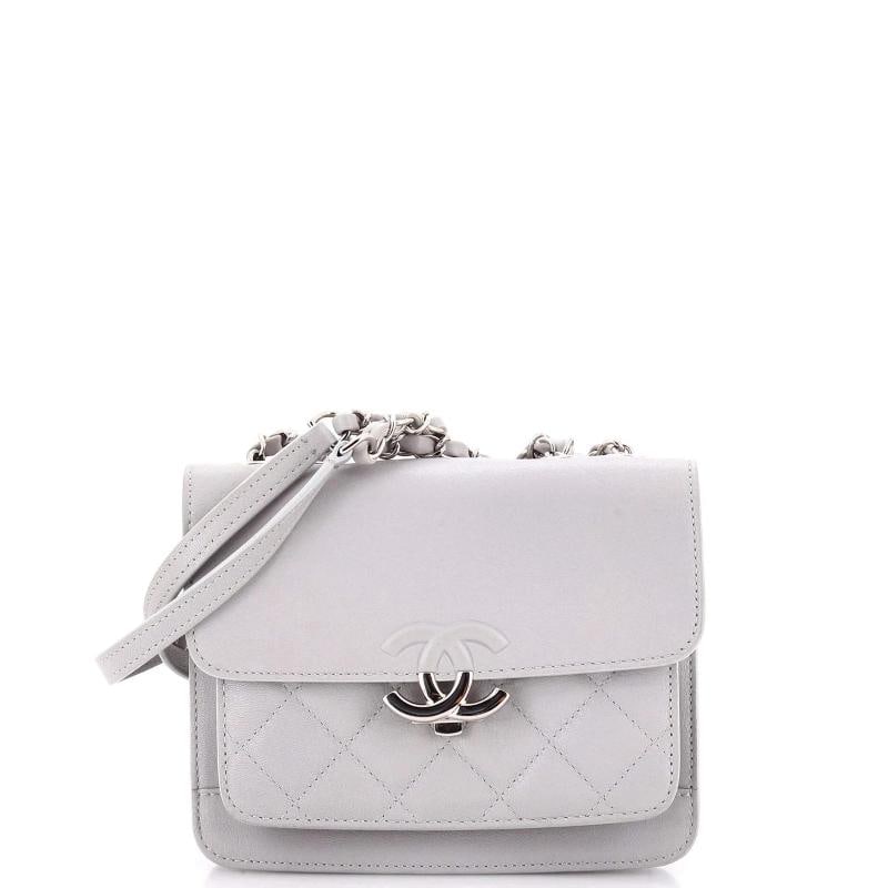 Chanel CC Box Flap Bag Quilted Calfskin Mini: Condition: Pre-owned - Good,Brand: Chanel,Exterior Material: Leather,Style: Shoulder Bags,Exterior Color: Gray,Department: Women,Size: Mini,Accessories: Authenticity Card, Dust Bag Condition: Very