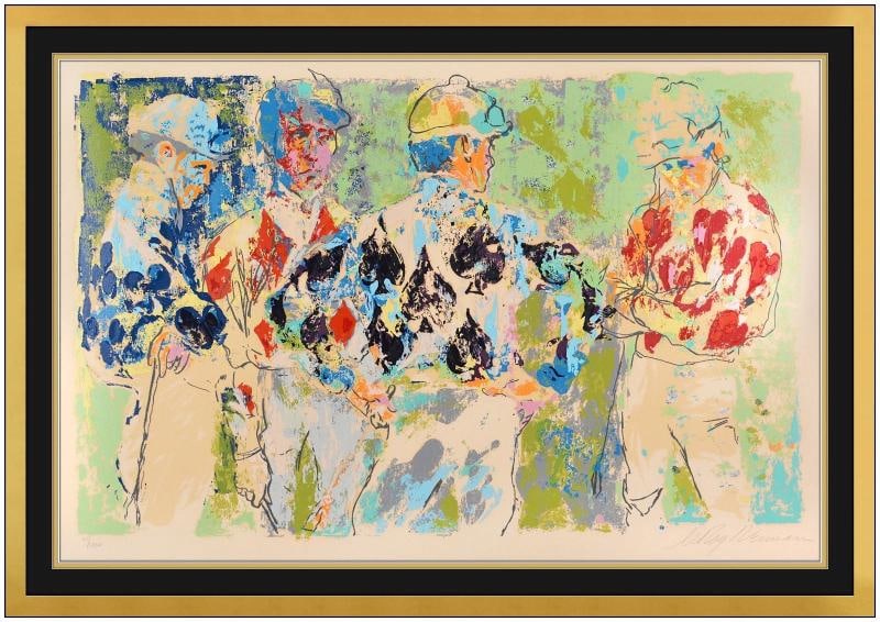 LeRoy Neiman Original Four Jockeys Serigraph Figures Hand Signed Framed Artwork: Condition: Used,Artist: LeRoy Neiman,Unit of Sale: Single Piece,Signed: Yes,Period: Contemporary (1970 - 2020),Title: Four Jockeys,Material: Paper,Certificate of Authenticity (COA):